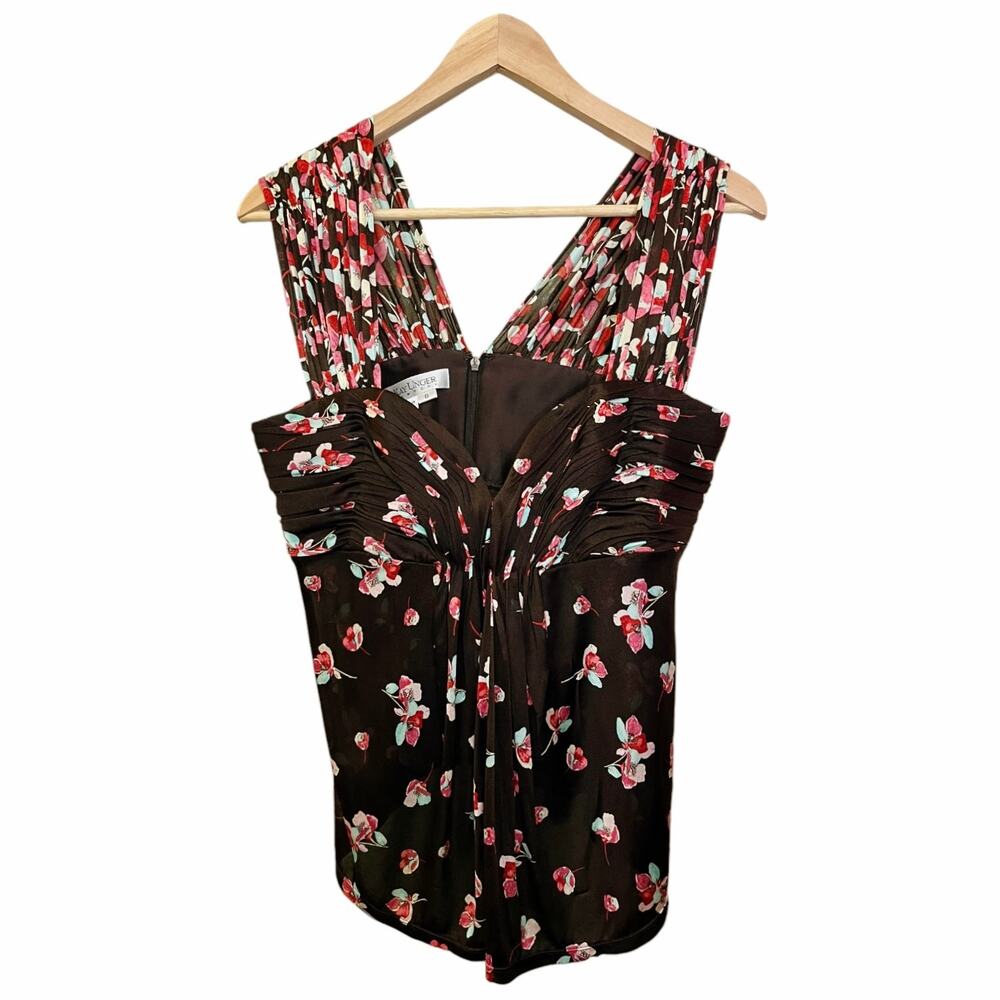 KAY UNGER Sleeveless Chiffon Silk Top Floral Ruched Bust Lined Size 8 EUC